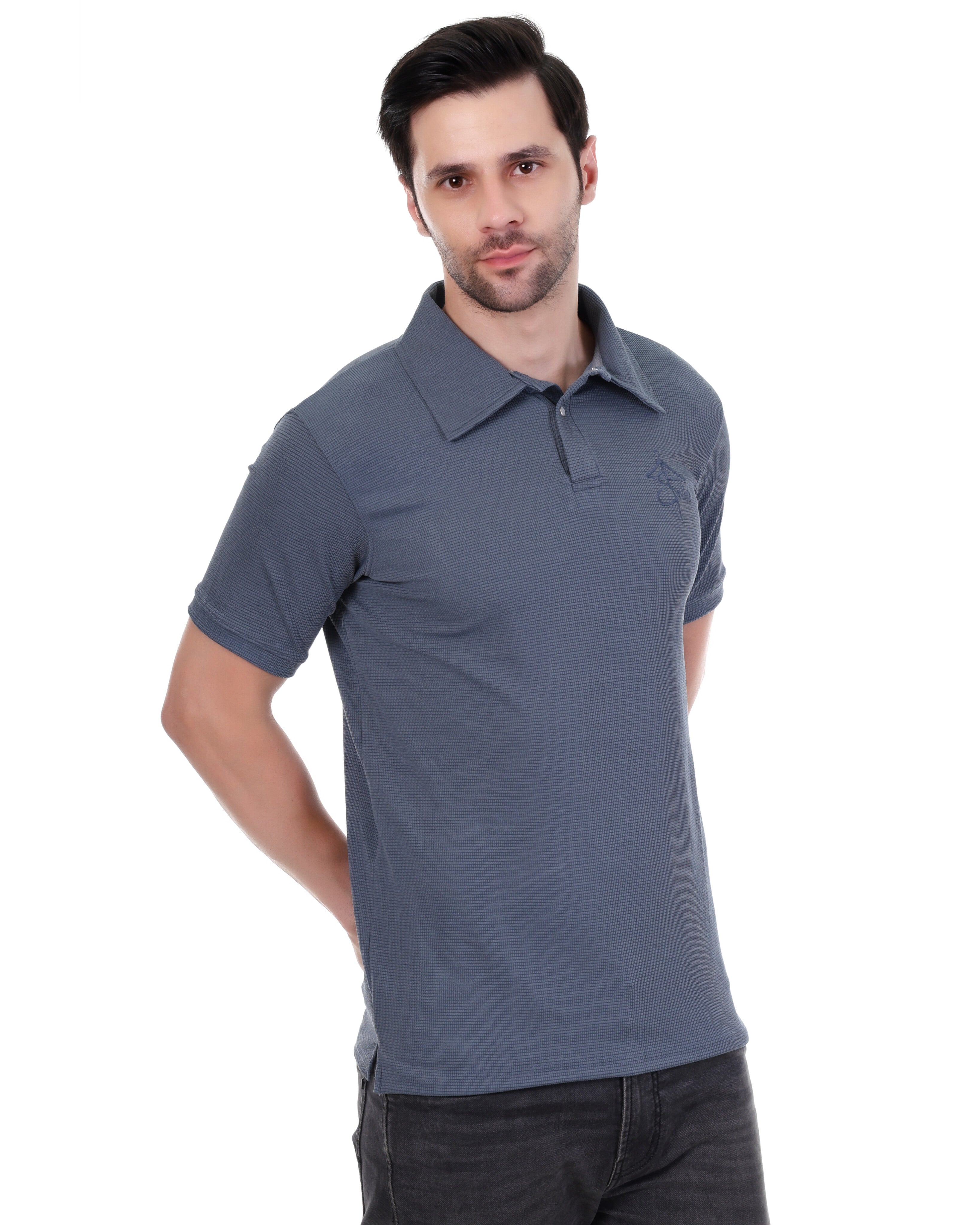 Men's Stylish Grey Polo T-Shirt with Embroidered Logo