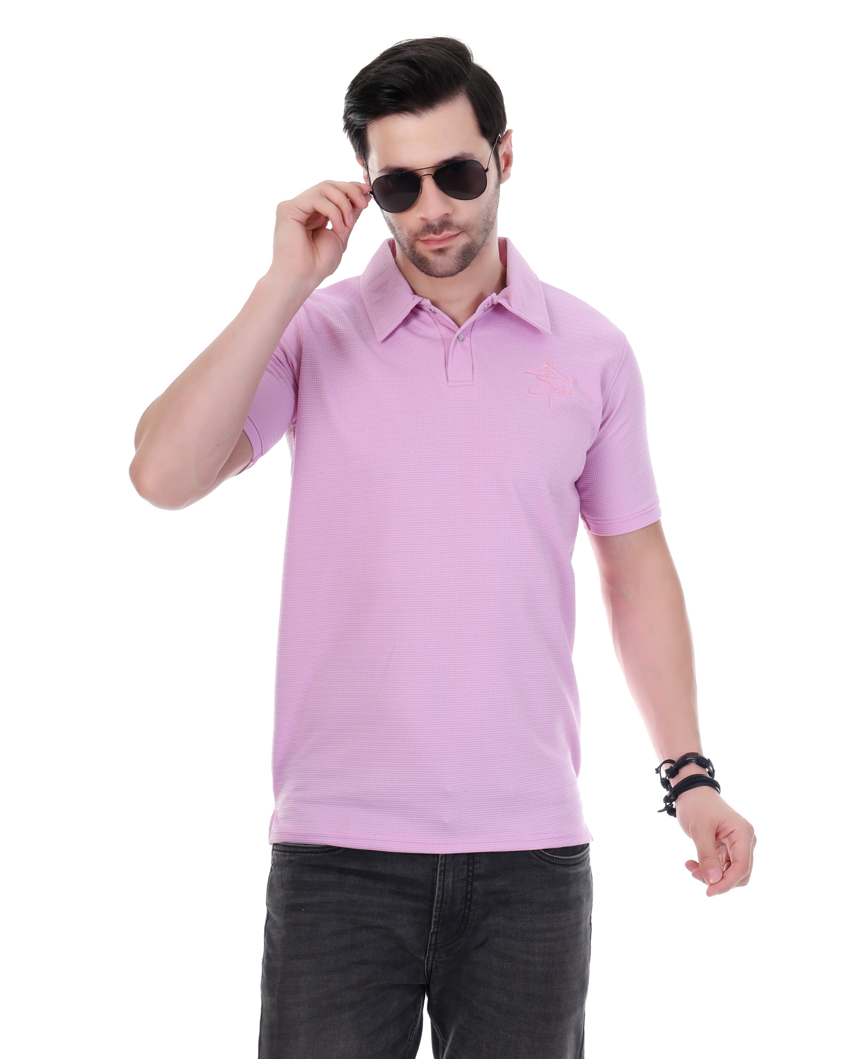 Men's Light Pink Polo T-Shirt – Slim Fit, Short Sleeves, Casual Wear