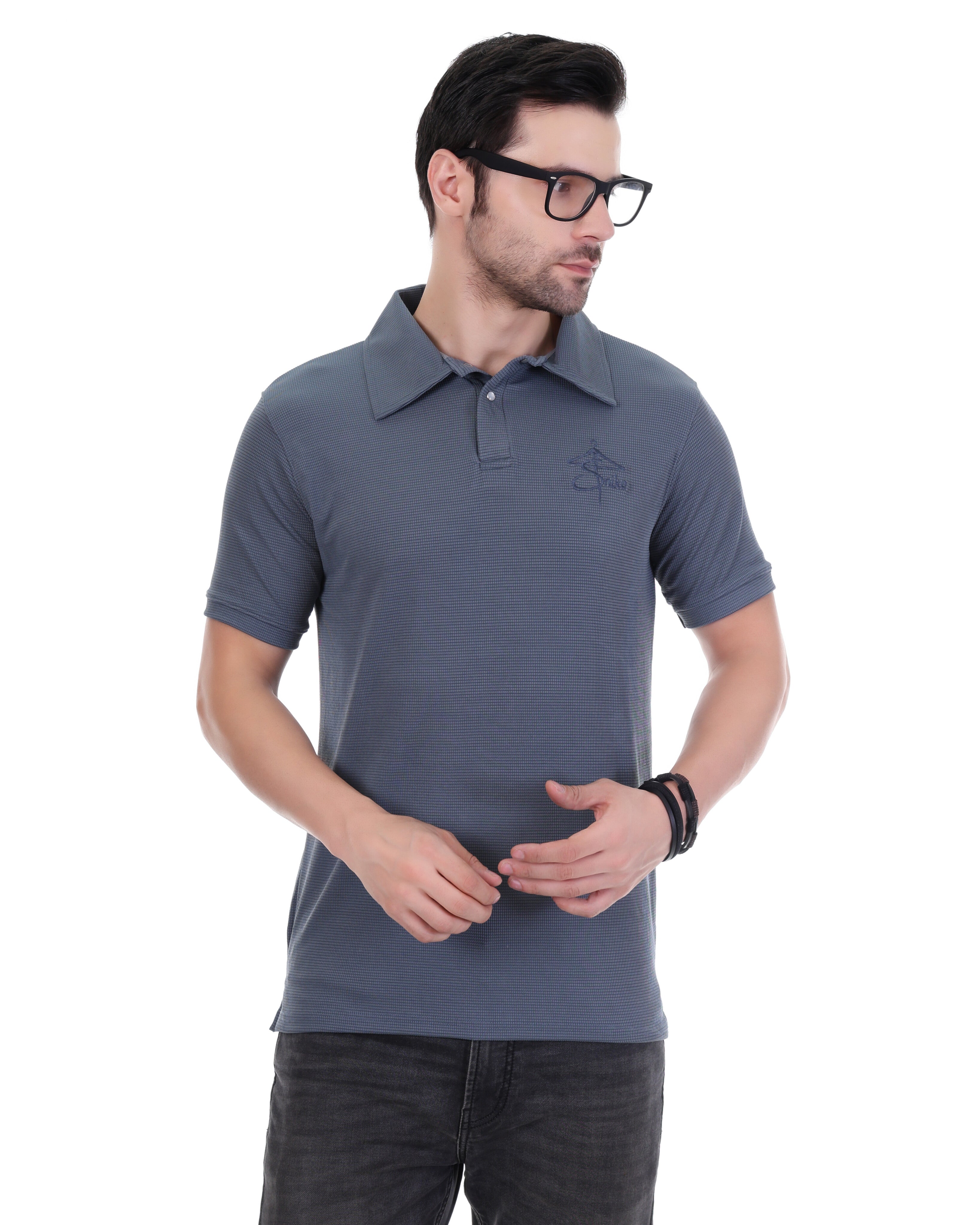 Men's Stylish Grey Polo T-Shirt with Embroidered Logo