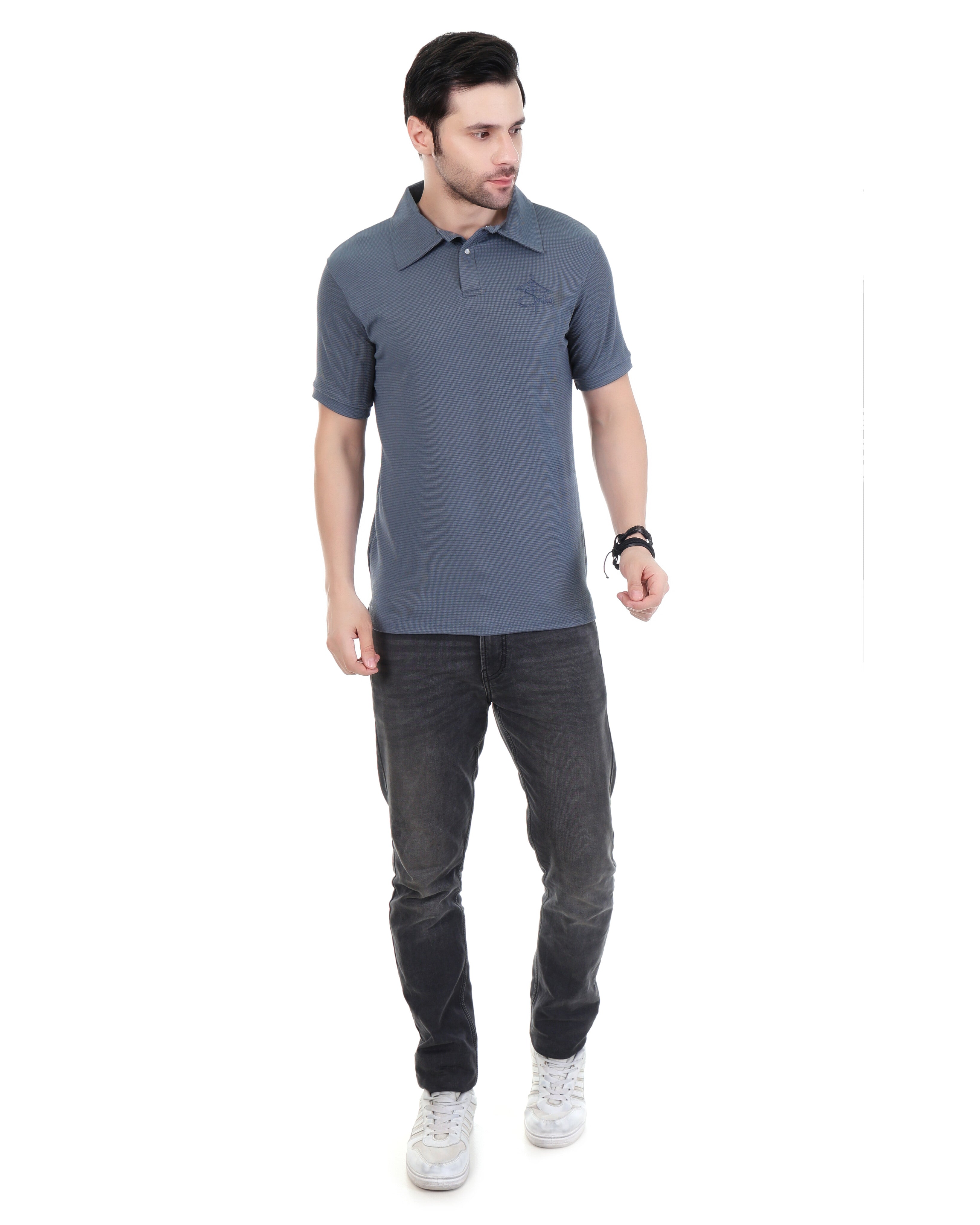 Men's Stylish Grey Polo T-Shirt with Embroidered Logo