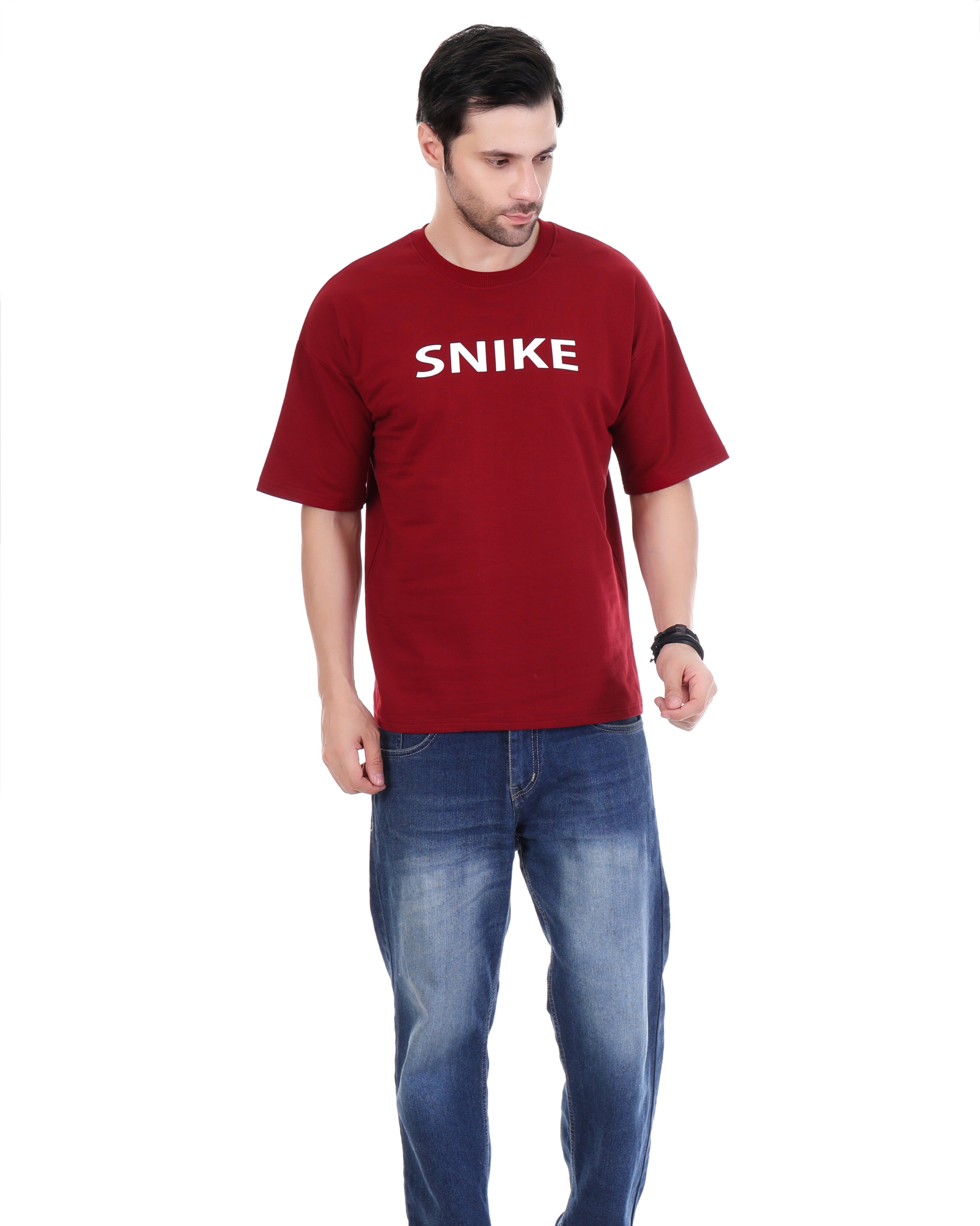 Men Solid Round Neck Cotton Dark Red T-Shirt