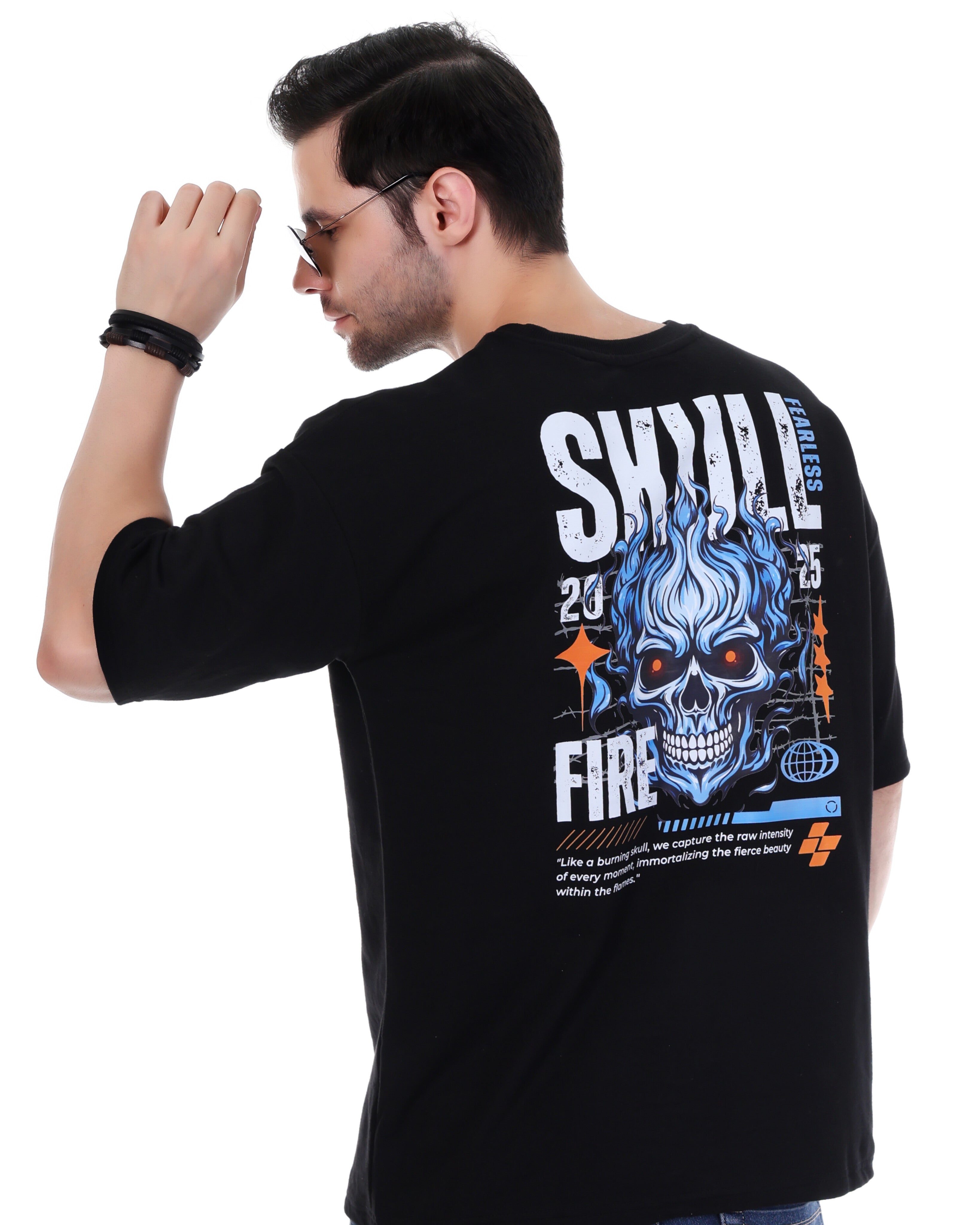 Men Printed Round Neck Pure Cotton Black Oversize T-Shirt