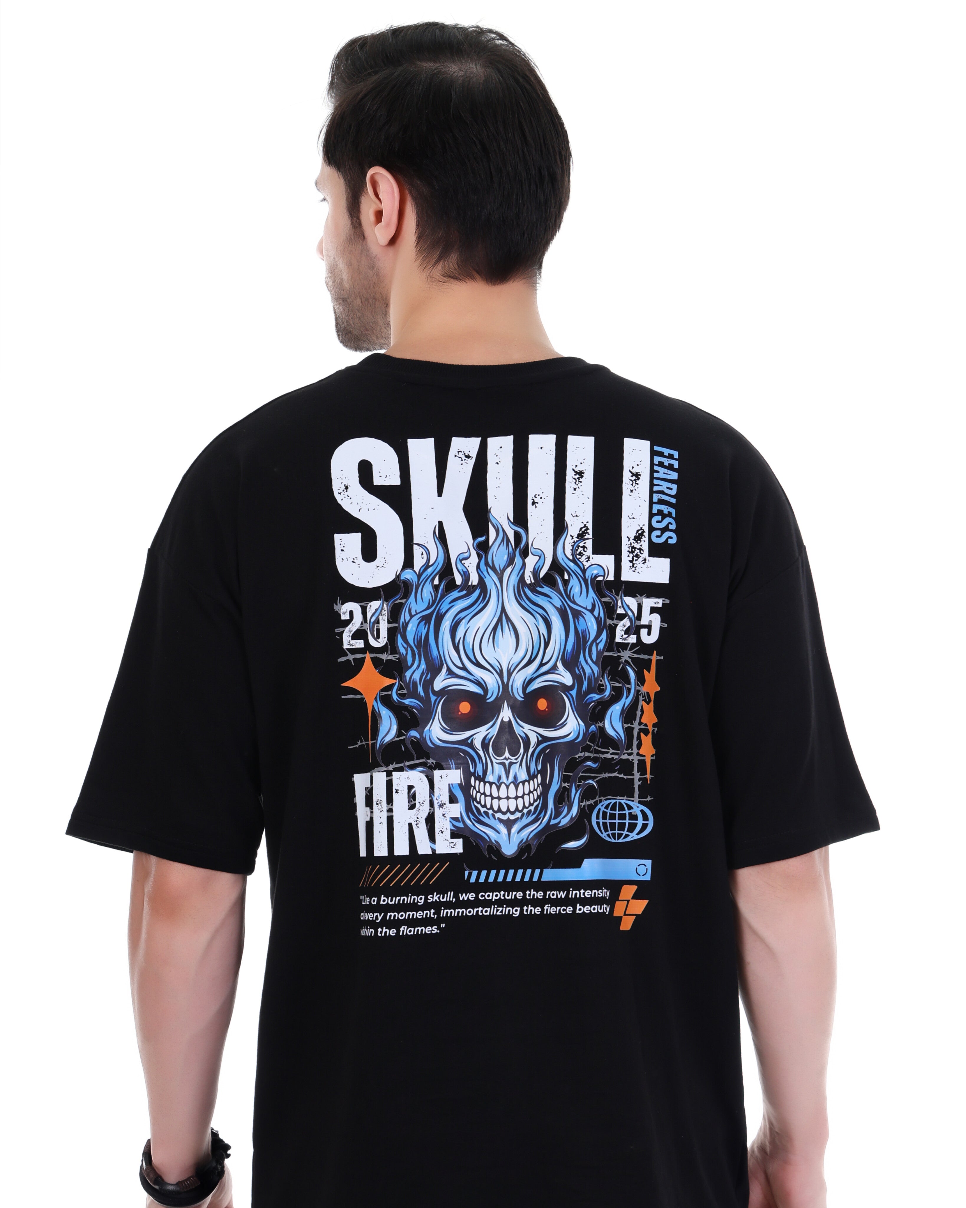 Men Printed Round Neck Pure Cotton Black Oversize T-Shirt