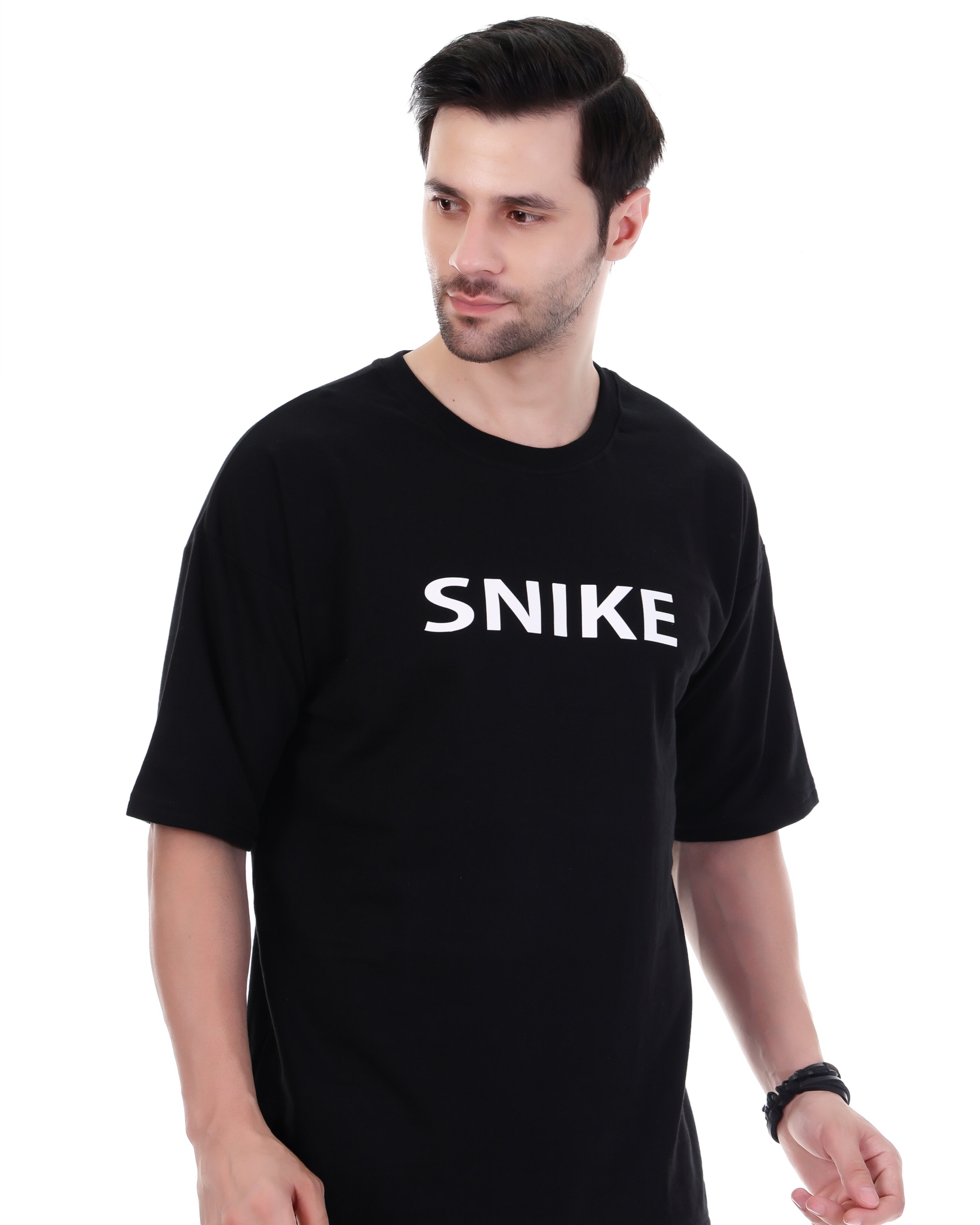 Men Printed Round Neck Pure Cotton Black Oversize T-Shirt