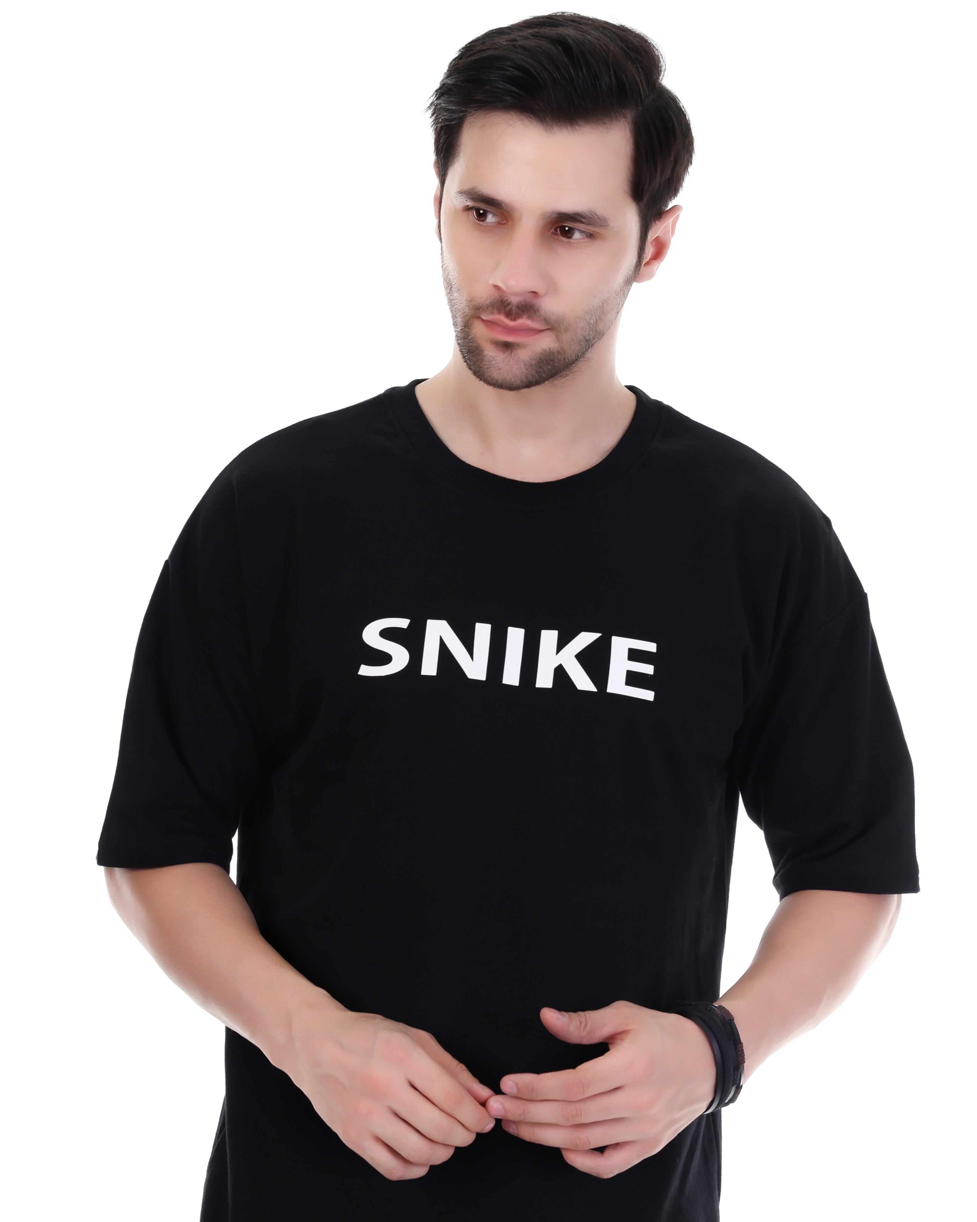 Men Printed Round Neck Pure Cotton Black Oversize T-Shirt