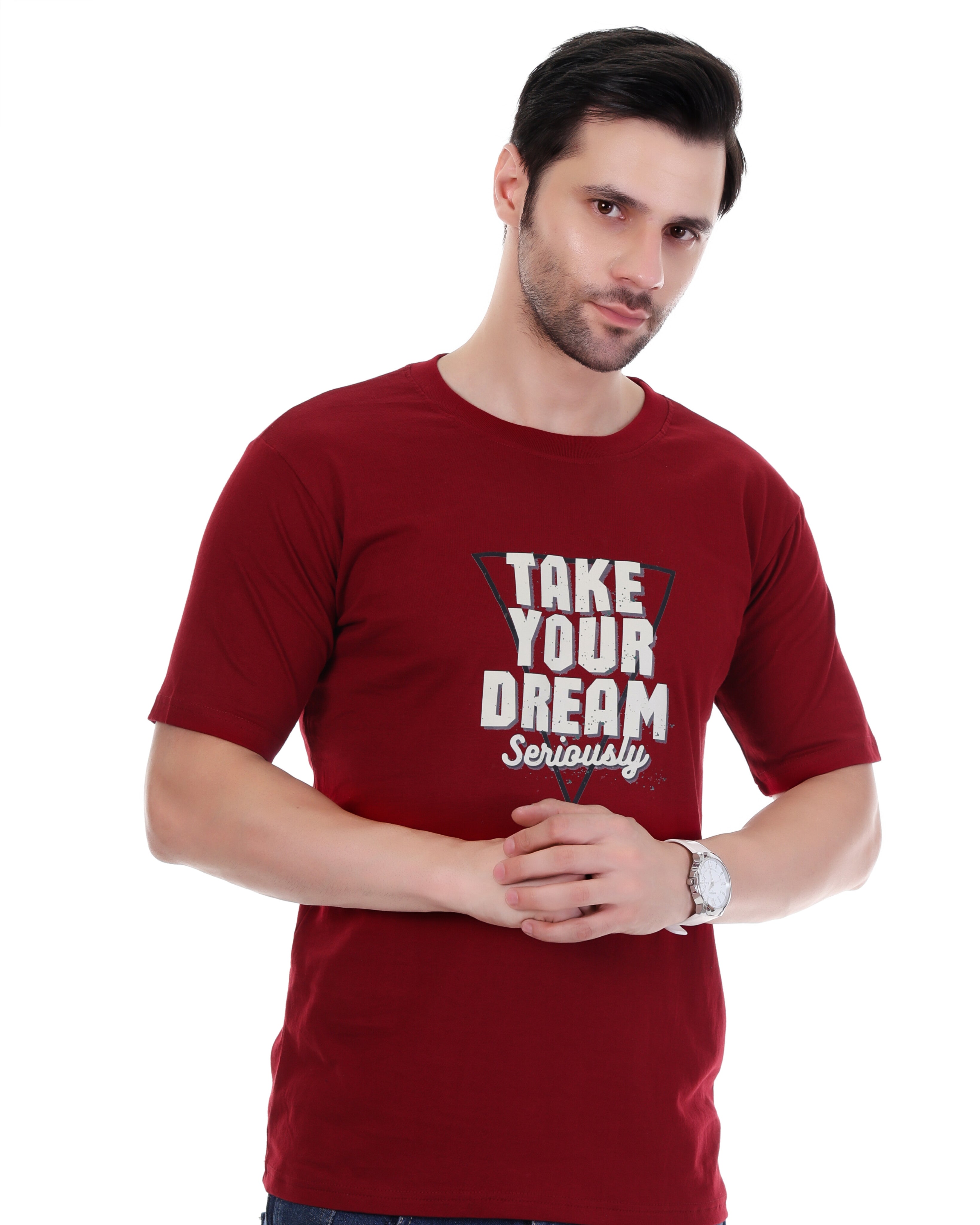 "Men's Maroon Graphic T-Shirt – 'Take Your Dream Seriously' Print"
