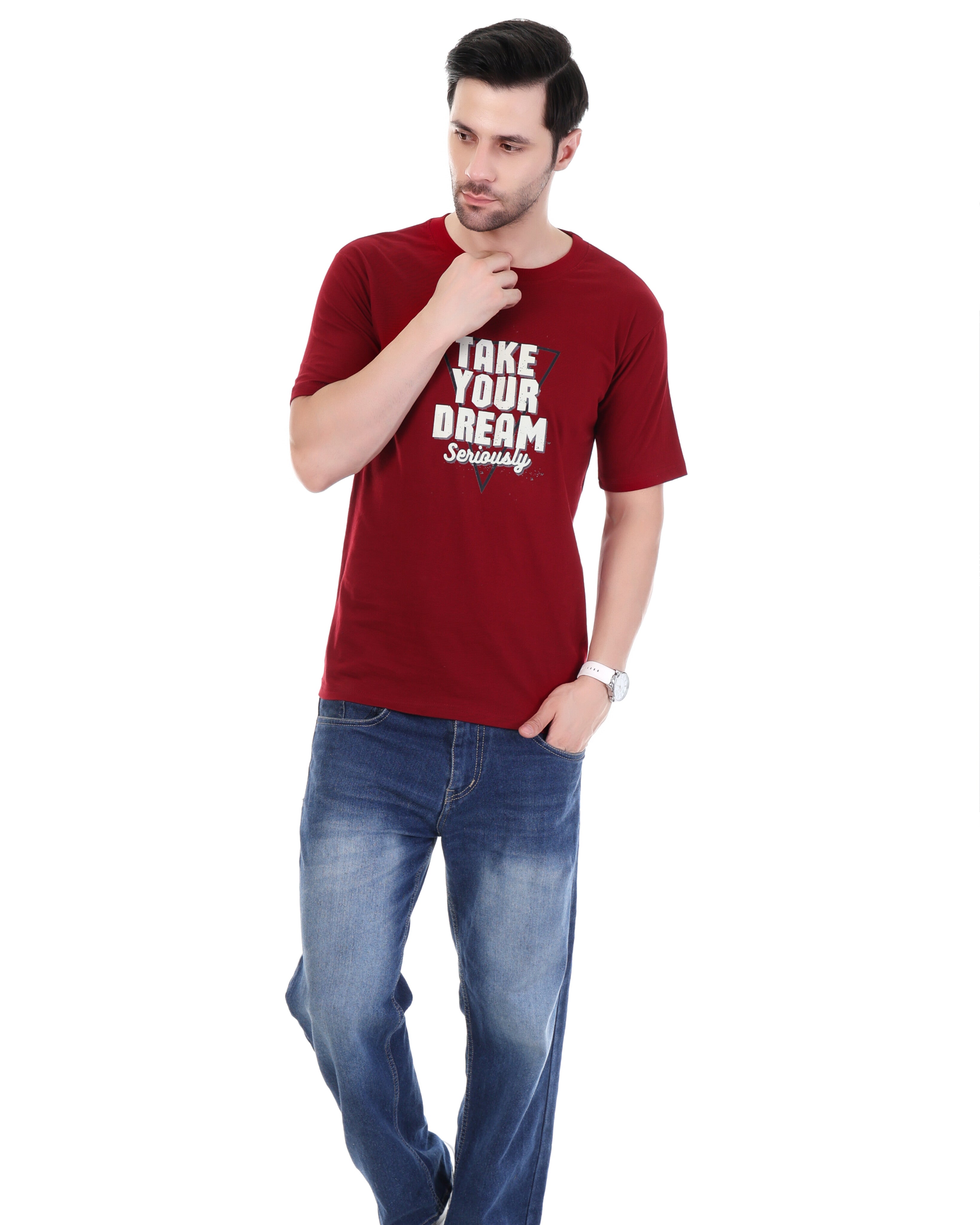"Men's Maroon Graphic T-Shirt – 'Take Your Dream Seriously' Print"