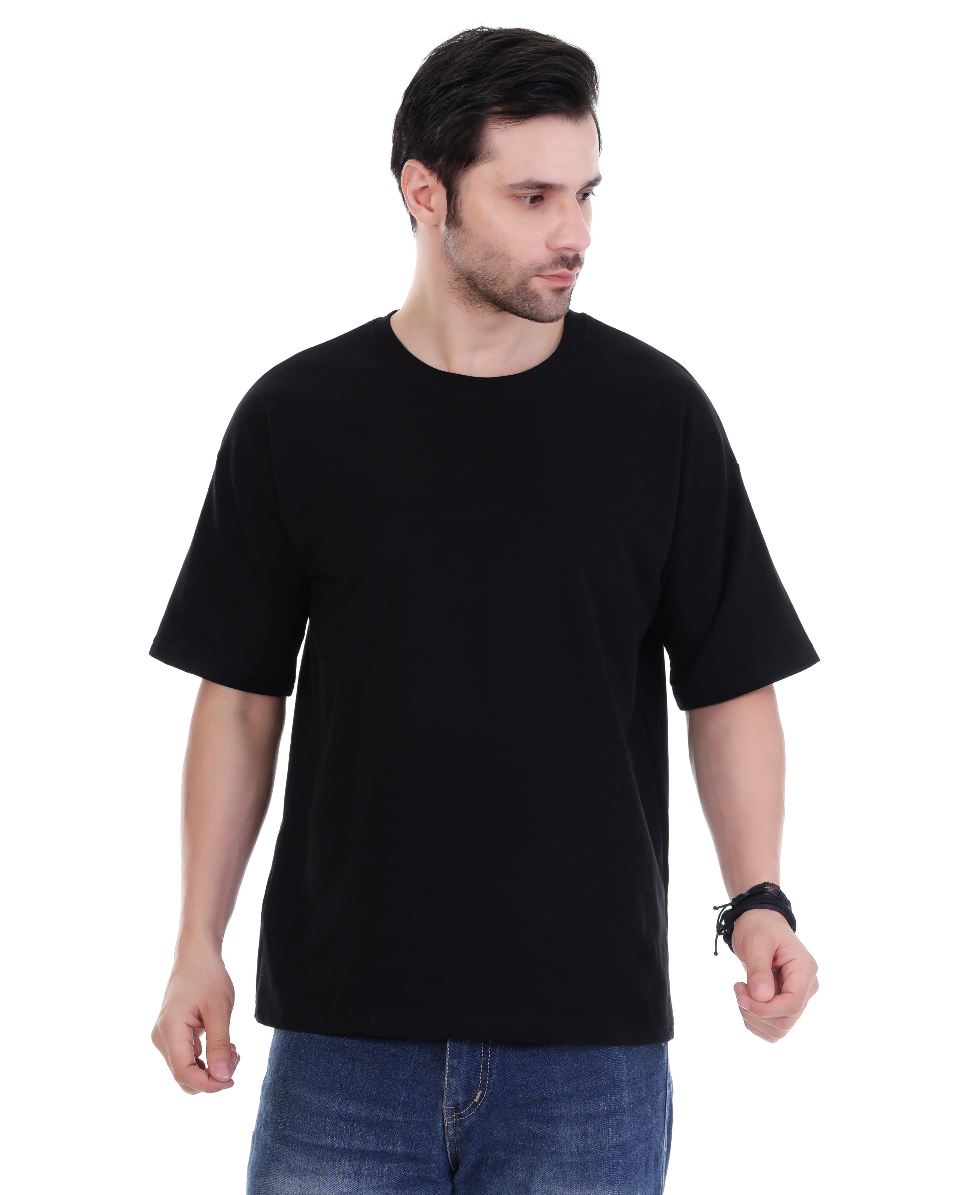 Men's Black Oversized Graphic T-Shirt – "Black Panther" Anime-Inspired Back Print