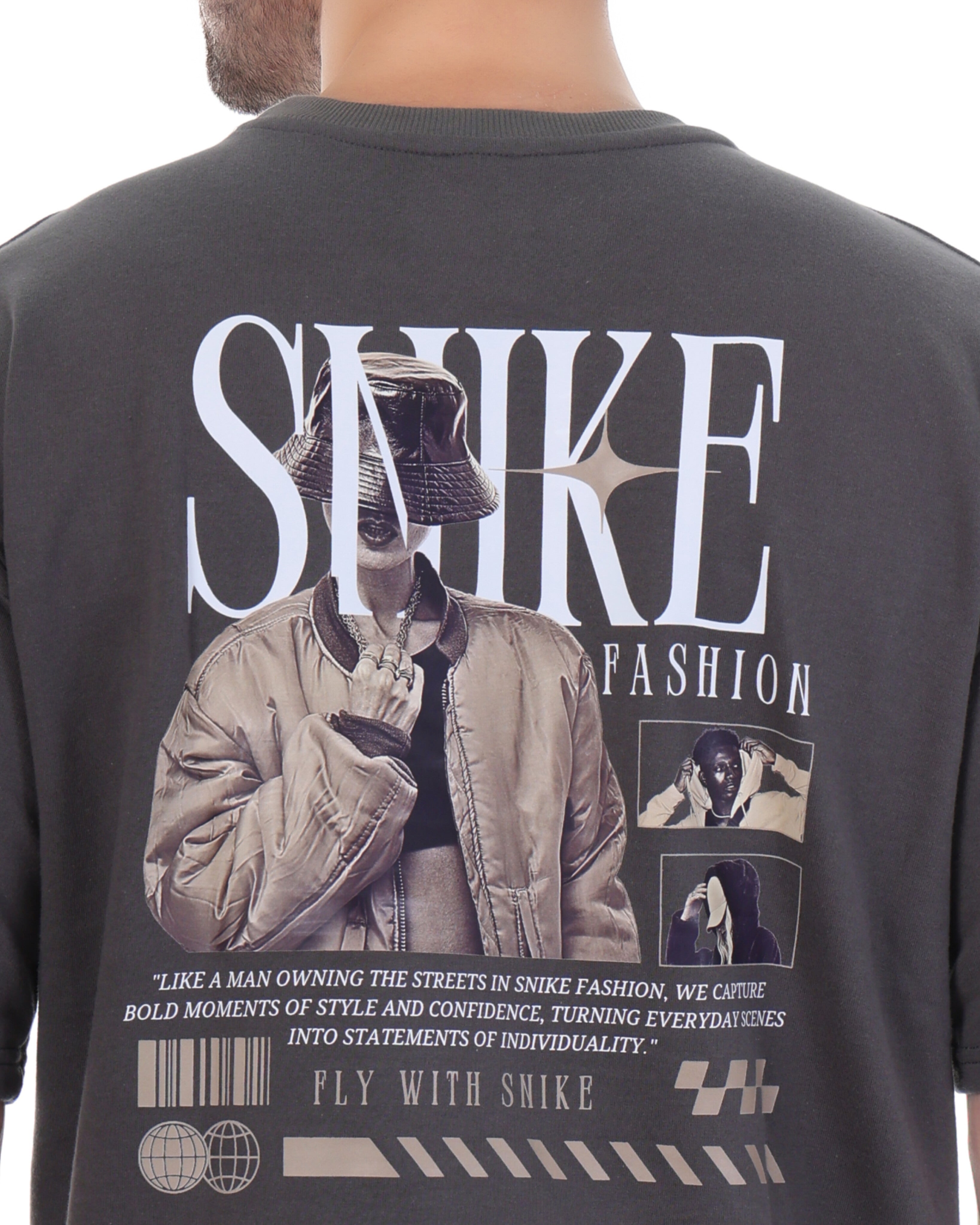Men's Charcoal Grey "Snike Fashion" Graphic Premium T-Shirt