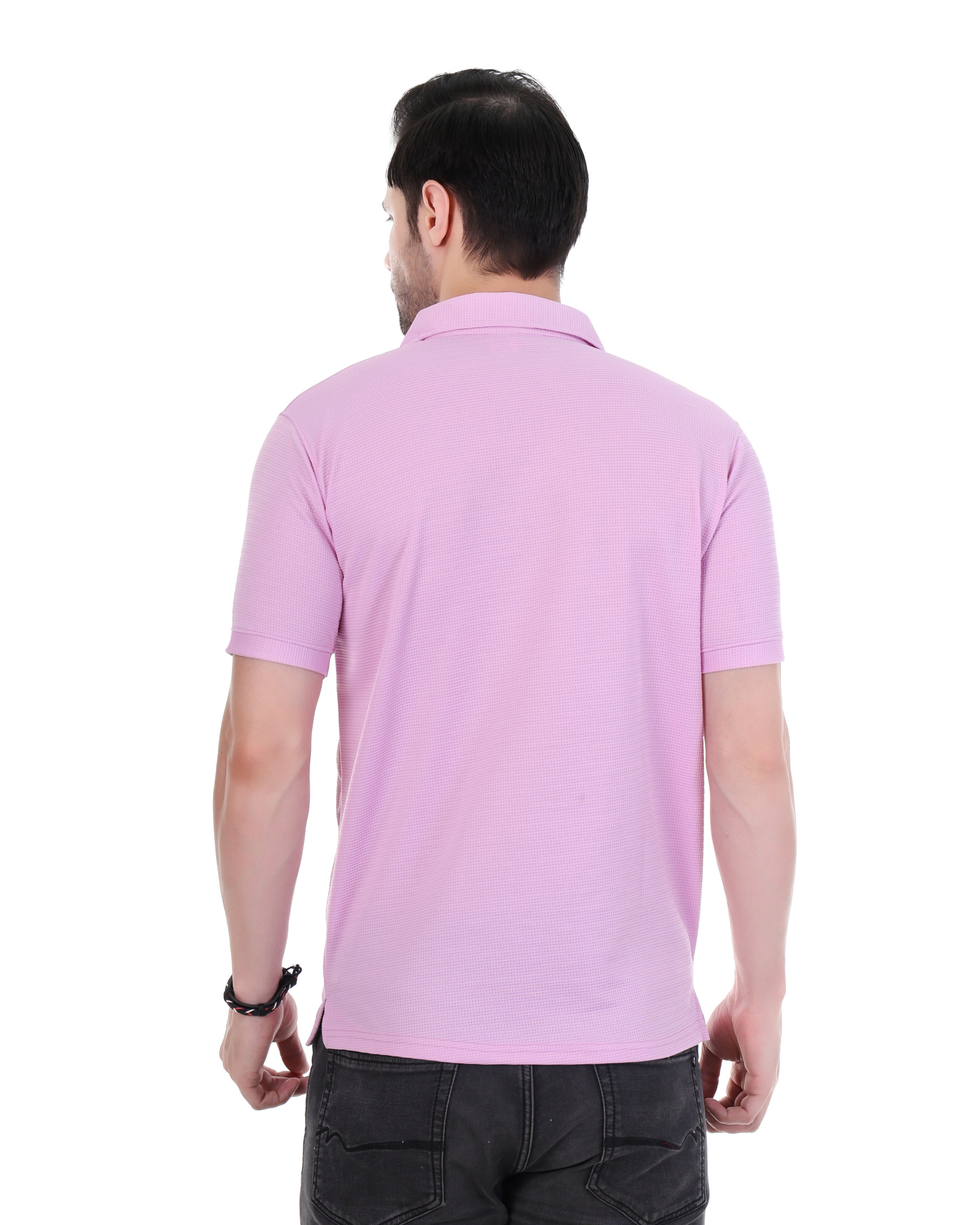 Men's Casual Light Pink Half Sleeve Polo T-Shirt with Zip Collar