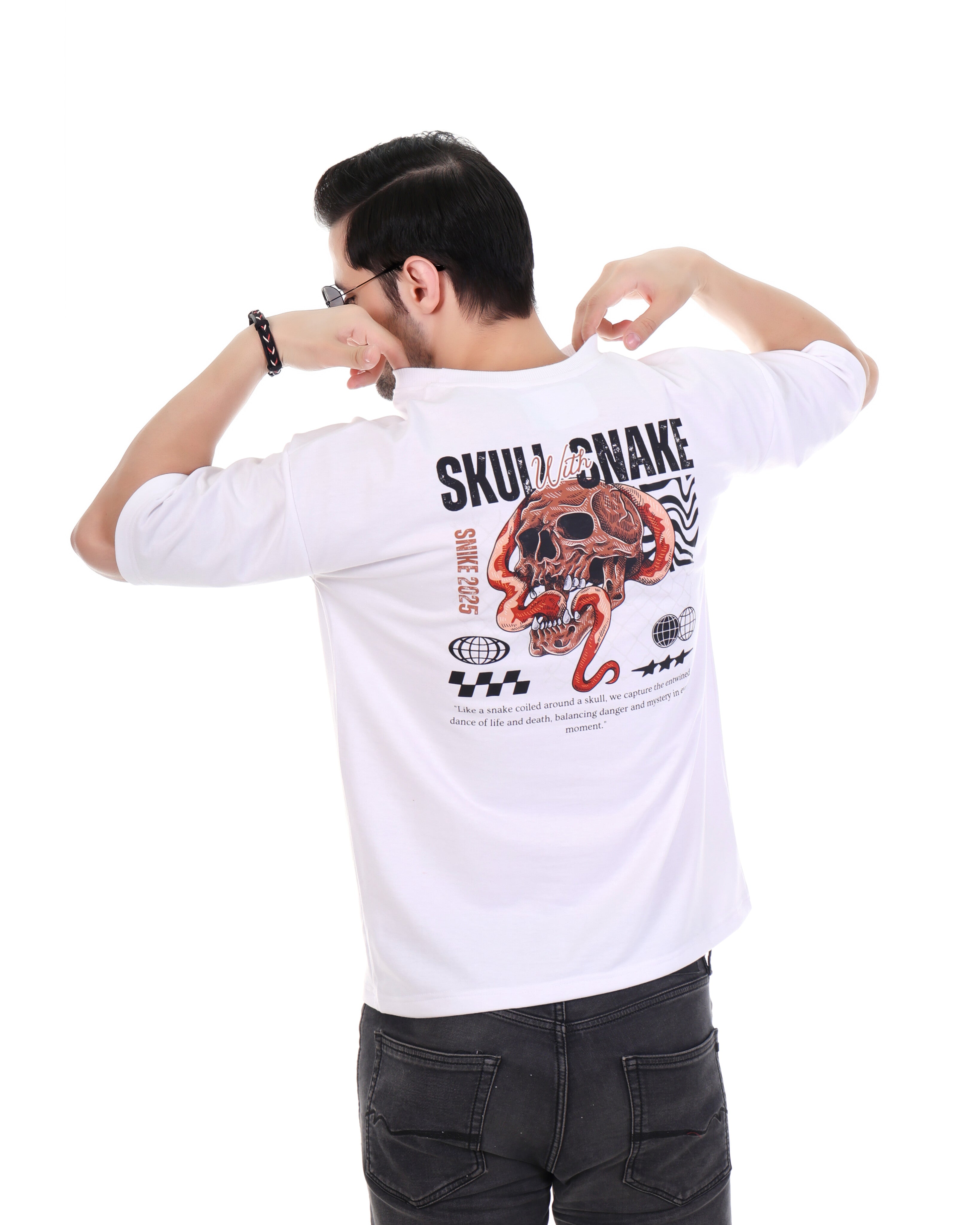Bold Skull & Snake Graphic White Oversized T-Shirt