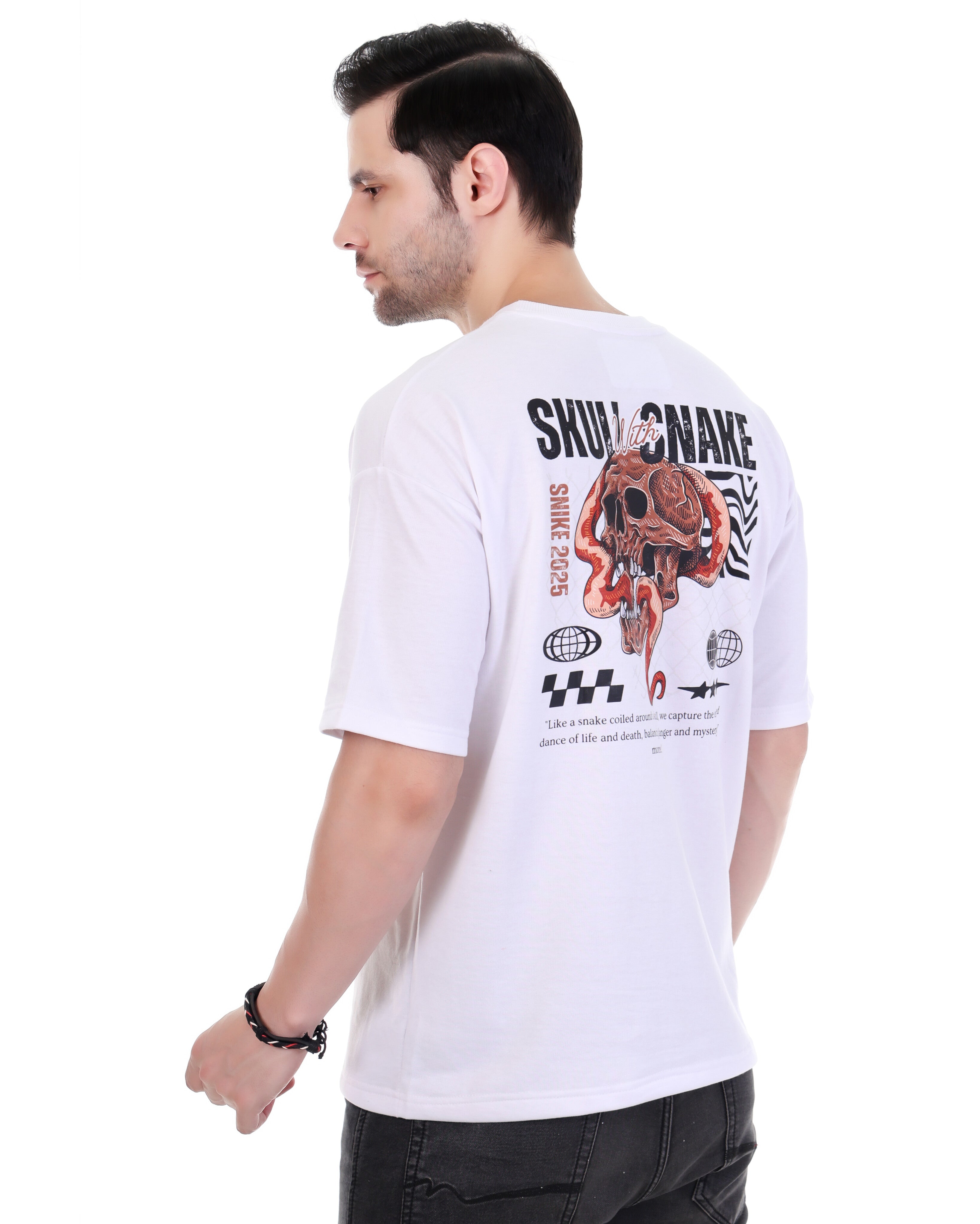 Bold Skull & Snake Graphic White Oversized T-Shirt